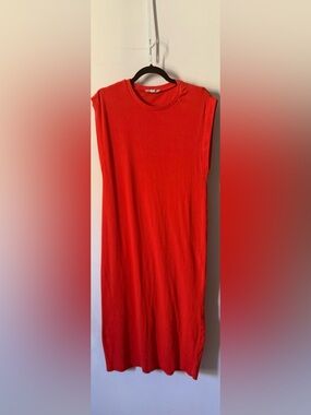 Zara Ribbed Bright Orange Crewneck Dress